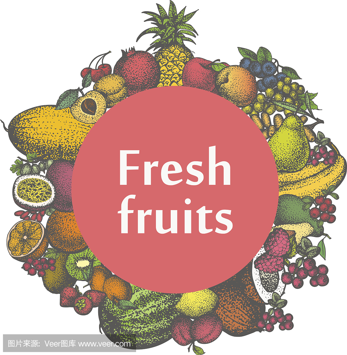 矢量标志贴纸标志新鲜水果的图标